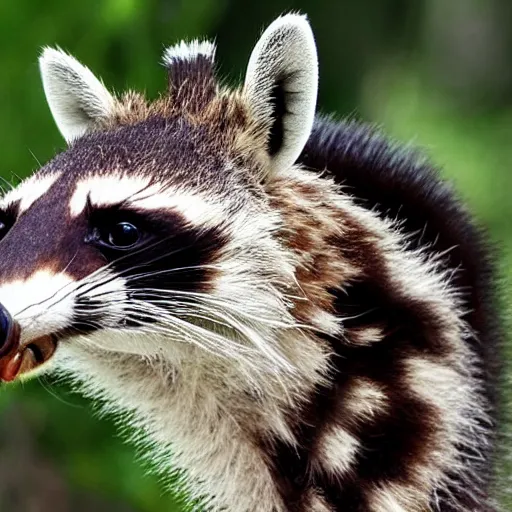 Prompt: photo of a hybrid between a raccoon and a giraffe