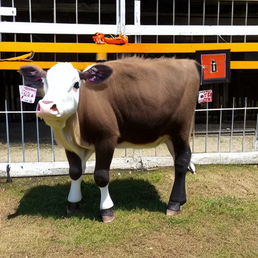 Image similar to mugshot of a calf dressed as an inmate