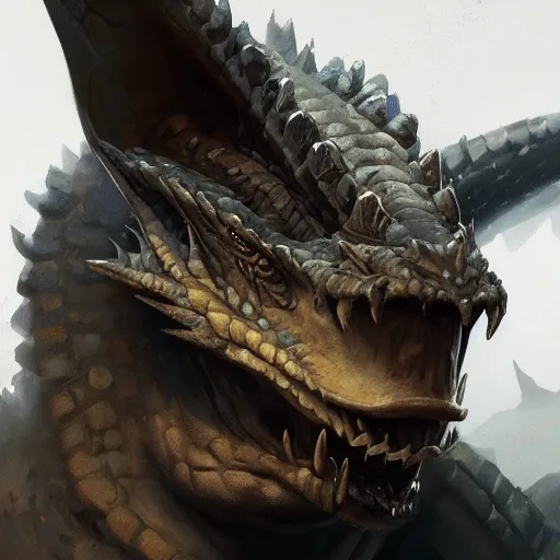 Image similar to close-up portrait dragon, trending on artstation, craig mullins, Frank frazetta, peter mohrbacher, Boris Vallejo, cinematic, hyper realism, high detail, octane render, black background, 8k