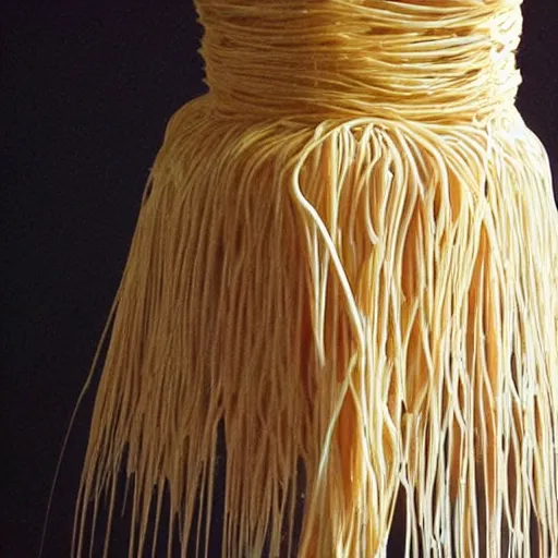 Image similar to a dress made out of spaghetti