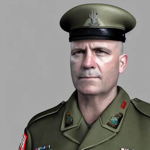 Prompt: hyper - realistic portrait of sergent hartman, full metal jacket, 3 d, 8 k, digital art