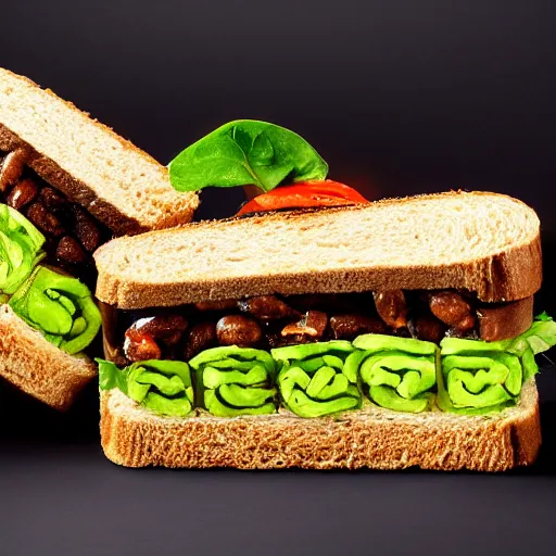 Prompt: a caterpillar sandwich, high resolution food photography, studio lighting