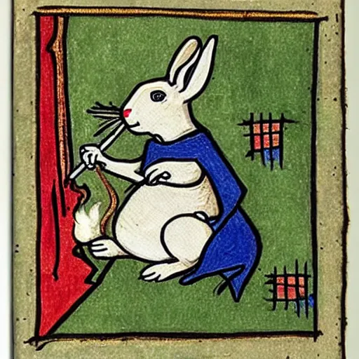 Image similar to rabbit smoking a joint medieval illuminated manuscript