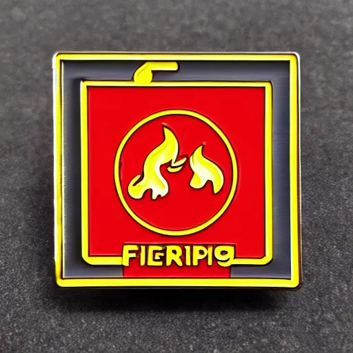 Prompt: a photo of a retro 1 9 6 0 s minimalistic clean fire warning label hard enamel pin, studio lighting, behance