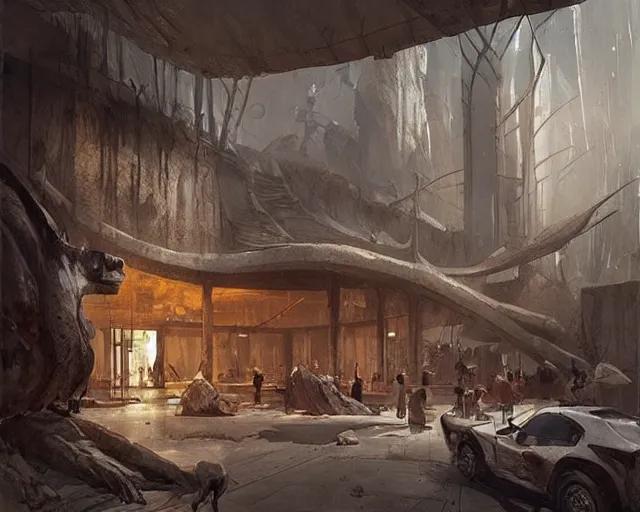 Image similar to a mall in the style of prehistoric stone age, art by greg rutkowski and artgerma, stunning concept art, interior design architecture