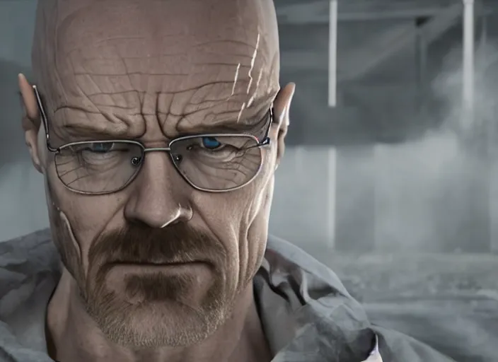 Image similar to walter white in the movie venom, ultra realistic 4 k unreal engine very cinematic render with ray tracing bloom ambient occlusion strong reflections depth of field fog