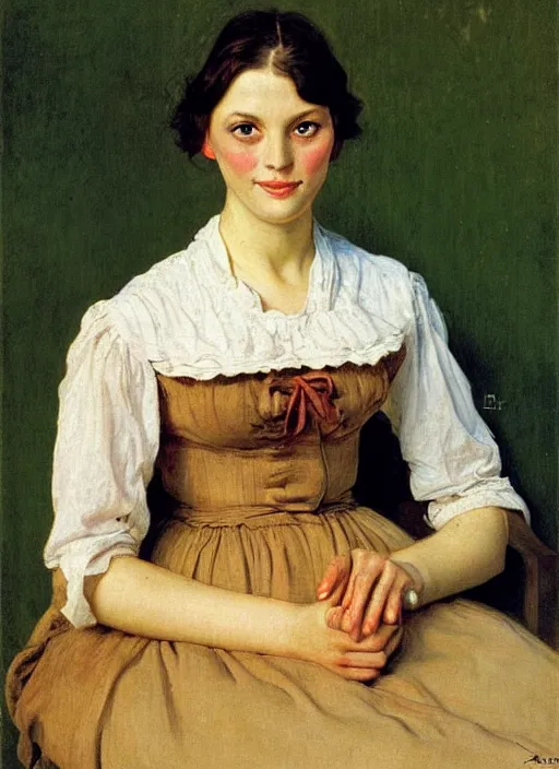 Image similar to a portrait of a pretty young lady by albrecht anker