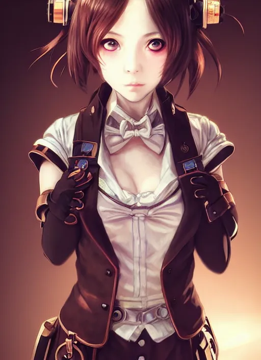 Image similar to portrait Anime Girl steampunk cute-fine-face, pretty face, realistic shaded Perfect face, fine details. Anime. Bioshock steampunk realistic shaded lighting by katsuhiro otomo ghost-in-the-shell, magali villeneuve, artgerm, rutkowski Jeremy Lipkin and Giuseppe Dangelico Pino and Michael Garmash and Rob Rey