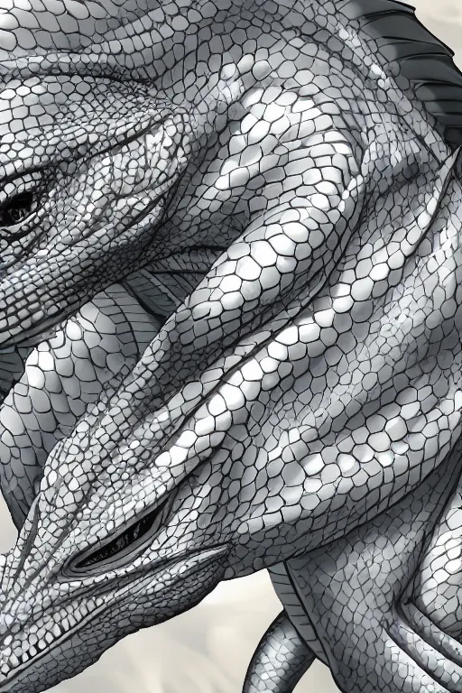 Image similar to lizardman, gray scales, anime, hd,