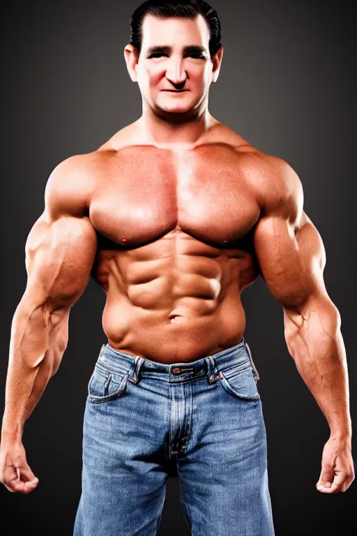 Image similar to muscular ted cruz, 8 k, award winning photograph, portrait, detailed face, highly - detailed, body builder