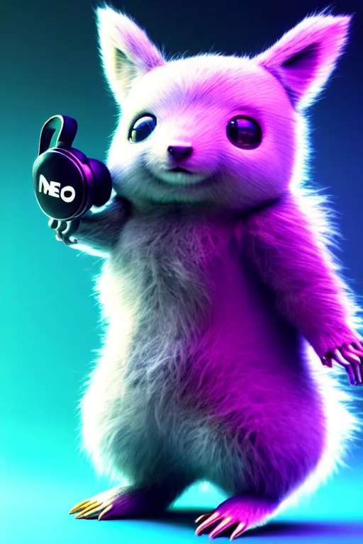 Image similar to high quality 3 d render neo - cyberpunk very cute half fluffy! wombat!! half cyborg with futuristic headphones, pastel mechanical! paw, cyberpunk monocle!, highly detailed, unreal engine cinematic smooth, in the style of detective pikachu, hannah yata charlie immer, neon purple light, low angle, uhd 8 k, sharp focus