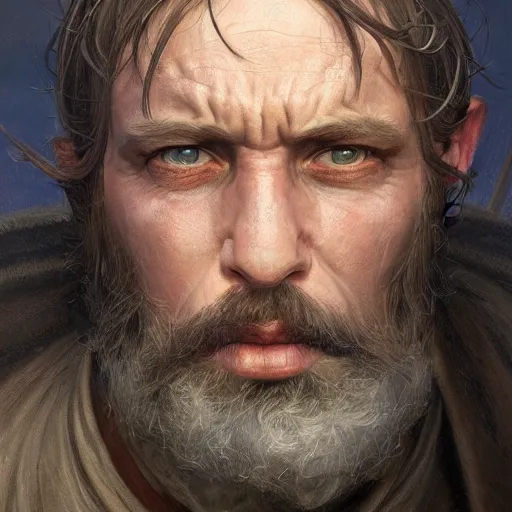 Image similar to the sad blacksmith as a realistic fantasy d & d character, closeup portrait art by donato giancola and greg rutkowski, realistic face, digital art, trending on artstation