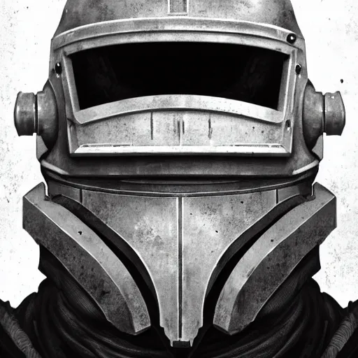 Image similar to knight pepe, scifi, power armor, mechasuit, medieval pepe, futuristic sword, heavy gun, armored, helmet, military, heavy, modern, gaz mask, black and white, concept art, bust portrait, Nekro, Tom Bagshaw, Craig Mullins, ventail, exsokeleton