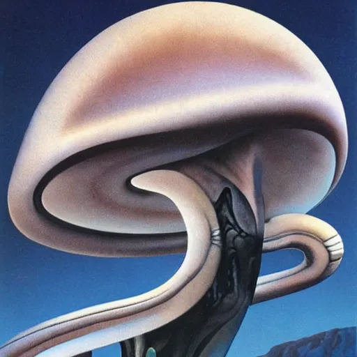 Image similar to roger dean art of a retro alien