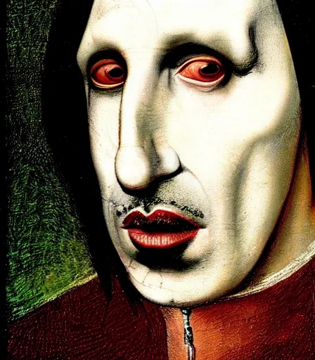 Image similar to portrait of marilyn manson by hieronymus bosch, high quality, high detail