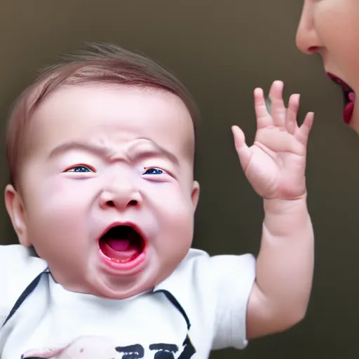 Prompt: a baby screaming while his eyes are popping out