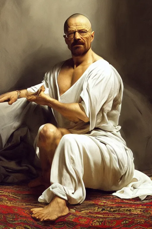 Image similar to beautiful oil matte portrait painting, walter white as a lounging grecian, art by anders zorn, wonderful masterpiece highly detailed, beautiful cinematic light deep focus, elegant, digital painting, smooth, sharp focus, golden ratio, dramatic illumination, ultra realistic, 8 k, art by artemisia lomi gentileschi and caravaggio