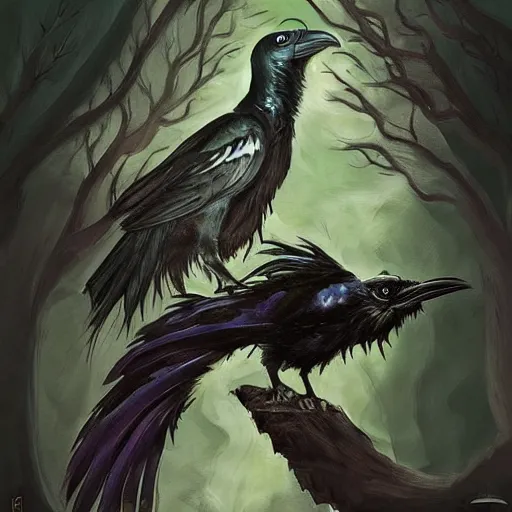 Image similar to fantasy painting of a raven by rick and morty | horror themed | creepy