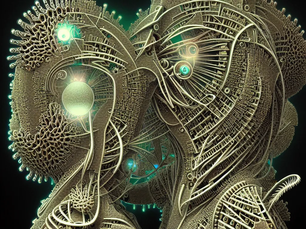 Prompt: highly detailed photo of robot dream fractal, trending on deviantart, neo surrealism, sharp focus, a lot of little details, octane, masterpiece, art by ernst haeckel