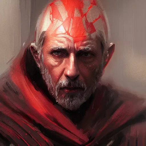 Image similar to portrait of a man by greg rutkowski, jedi emperor roan fel, short black hair, star wars expanded universe, he is about 5 0 years old, elegant, prideful, wearing red jedi armor, highly detailed portrait, digital painting, artstation, concept art, smooth, sharp foccus ilustration, artstation hq