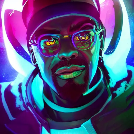 Image similar to a stylized portrait of a powerful black man with green eyes as an angry scientist, stylized, arcane magic, blue and purple vapor, neon color, vivid color, lens flare, volumetric light from below, kang the conqueror, background by justin gerard, hyperdetailed concept art by Ross Tran and Greg Rutkowski, high quality DnD illustration, trending on ArtStationHQ, 8k