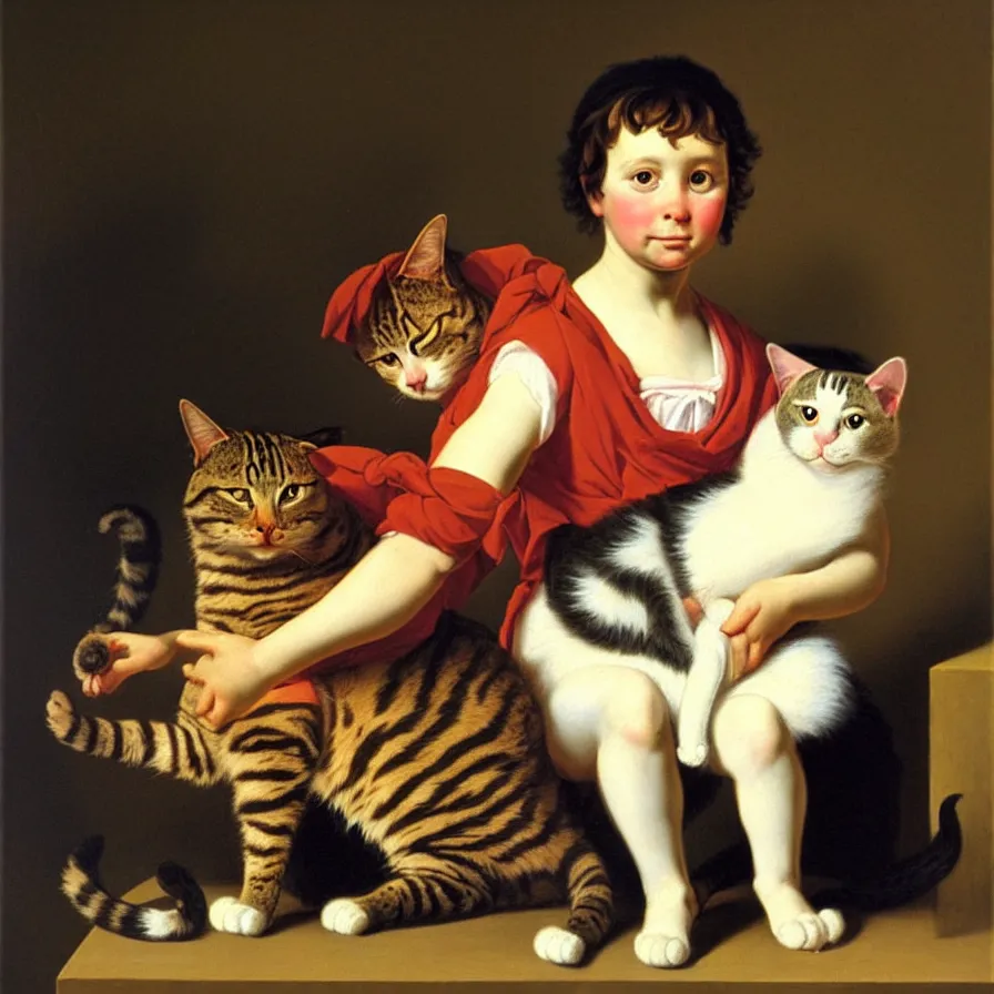 Image similar to a portrait of bubbles holding a cat. oil painting by jacques - louis david