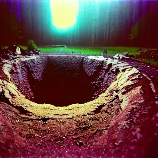 Image similar to infinity nightmare sinkhole, accidentally photographed, accidental photo portra 8 0 0 in the 9 0 s