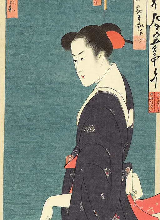 Image similar to ukiyo - e of a beautiful girl emma watson by utagawa kuniyasu and utagawa kunimasa, 1 7 9 6, edo period