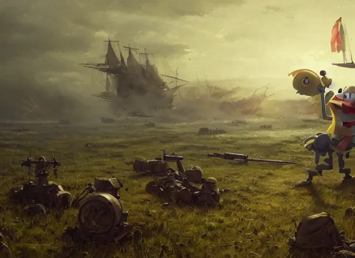 Image similar to cinematic artwork of spongebob SquarePants staring down the enemy on the battlefield by Greg Rutkowski, 4k, masterpiece