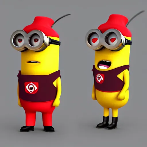 Prompt: a 3 d design of a minion and miss fortune, characte design, blender 3 d, sketchfab top rated, high poly