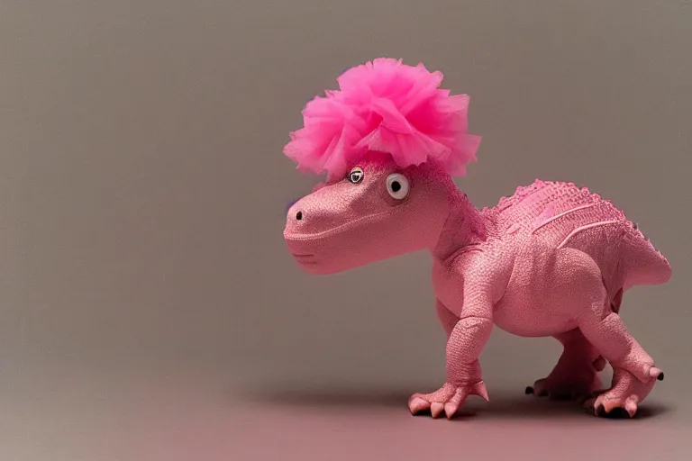 Image similar to dinosaur in a pink tutu, studio lighting, highly detailed, striking, inspiring