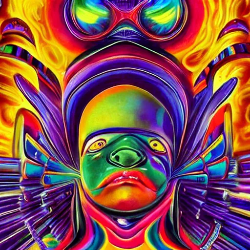 Prompt: a hyper extravagant and complex painting with almost quantum details of a mojo jojo perceiving the universe, psychedelic ultrarealistic cosmic surreal bizarre art - c 9. 8