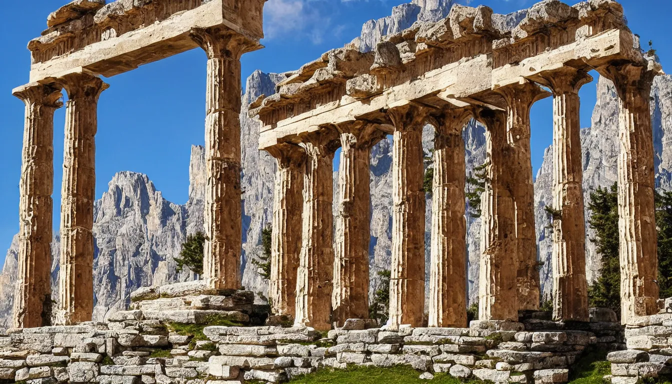 Image similar to ancient greek temple in the dolomites mountains