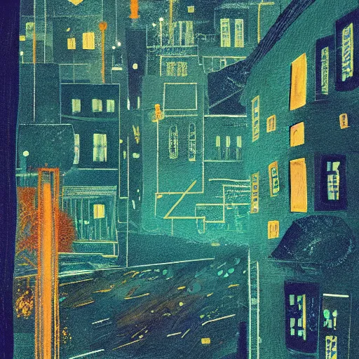 Image similar to dreary night, art inspired by bo barlett and victo ngai