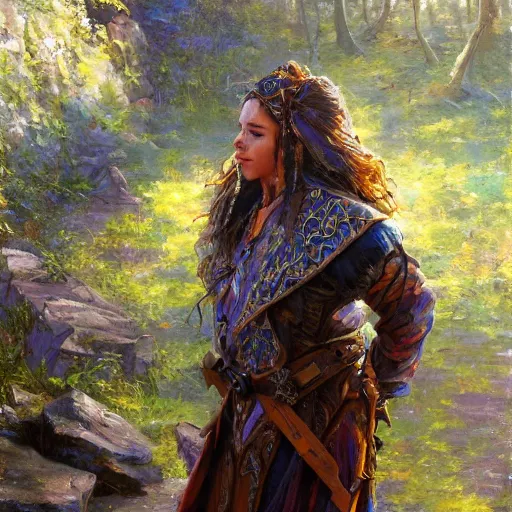 Prompt: a portrait of a character in a scenic environment by robert hagan, hyperdetailed, fantasy, dnd, sorcerer, magic, spells, trending on artstation