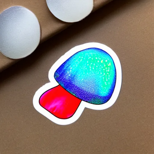 Prompt: holographic foil mushroom sticker