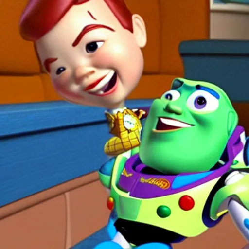 Image similar to hyper child with overactive imagination receiving behavioral therapy. CGI graphics from Toy Story 2 (1999). DreamWorks graphics. 3d