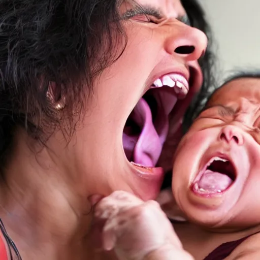 Image similar to A mother screaming to her baby