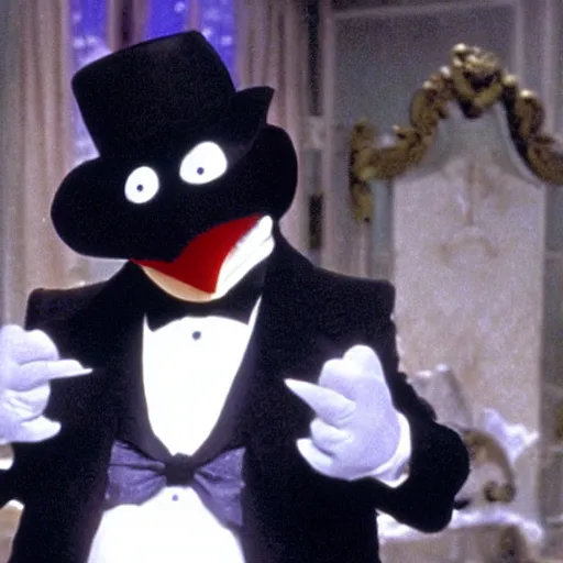 Prompt: a screen still of steve harvey playing the penguin in batman returns