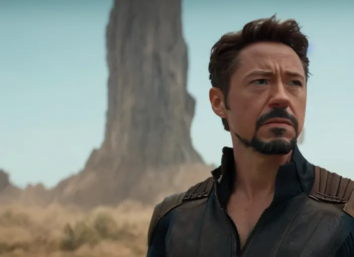 Image similar to film still of Joseph Gordon-Leavitt! as Tony Stark in Avengers Infinity War, 4k