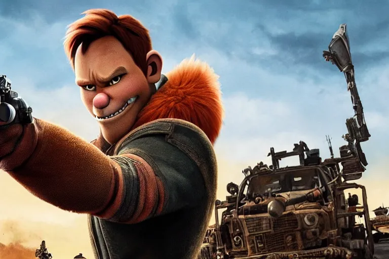 Image similar to nick wilde, heavily armed and armored facing down armageddon in a dark and gritty reboot from the makers of mad max : fury road