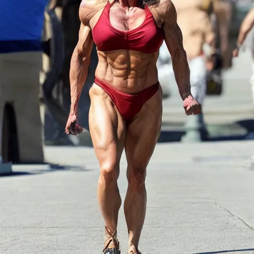 Image similar to first photos of 2 0 2 4 female 3 0 0 remake - muscular julia roberts as leonidas, put on 1 0 0 pounds of muscle, looks different, steroids, hgh, ( eos 5 ds r, iso 1 0 0, f / 8, 1 / 1 2 5, 8 4 mm, postprocessed, crisp face, facial features )