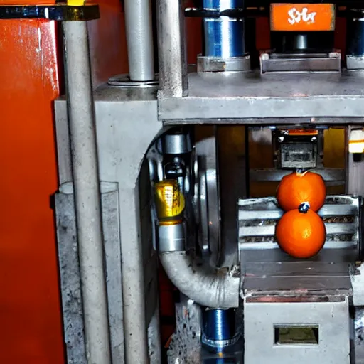 Image similar to the annoying orange getting crushed under a hydraulic press