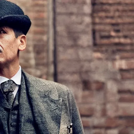 Image similar to Camilo Cesar Augusto Gomez Chaparro, anthropologist wearing a Peaky Blinders suit , 8k, cinematic, reality,