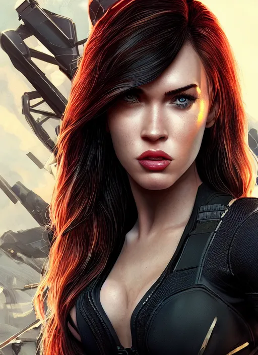 Image similar to megan fox as black widow, au naturel, hyper detailed, digital art, trending in artstation, cinematic lighting, studio quality, smooth render, unreal engine 5 rendered, octane rendered