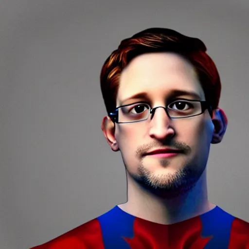 Image similar to UHD candid photo of Edward Snowden dressed as a superhero, wearing red white and blue, accurate face, UHD, photorealistic, correct face, photo by Annie Leibowitz