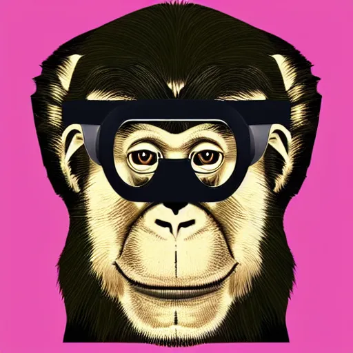 Prompt: Portrait of a monkey wearing vr glasses. art deco. 8k resolution. digital art.