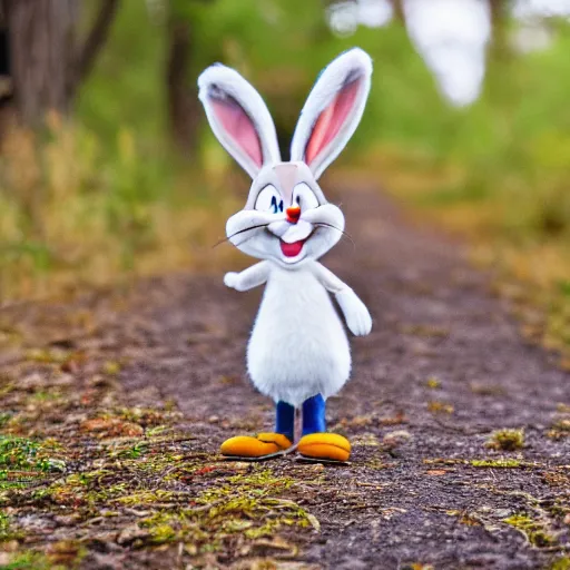 Prompt: a professional photo of bugs bunny as if he was real, f / 1. 4, 9 0 mm