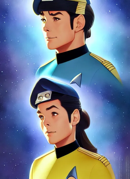 Image similar to cute star trek officer ferando torres, natural lighting, path traced, highly detailed, high quality, digital painting, by don bluth and ross tran and studio ghibli and alphonse mucha, artgerm