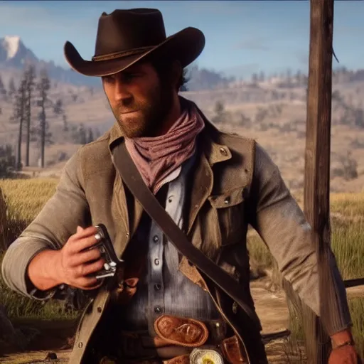 Prompt: Film still of RYAN REYNOLDS, from Red Dead Redemption 2 (2018 video game)